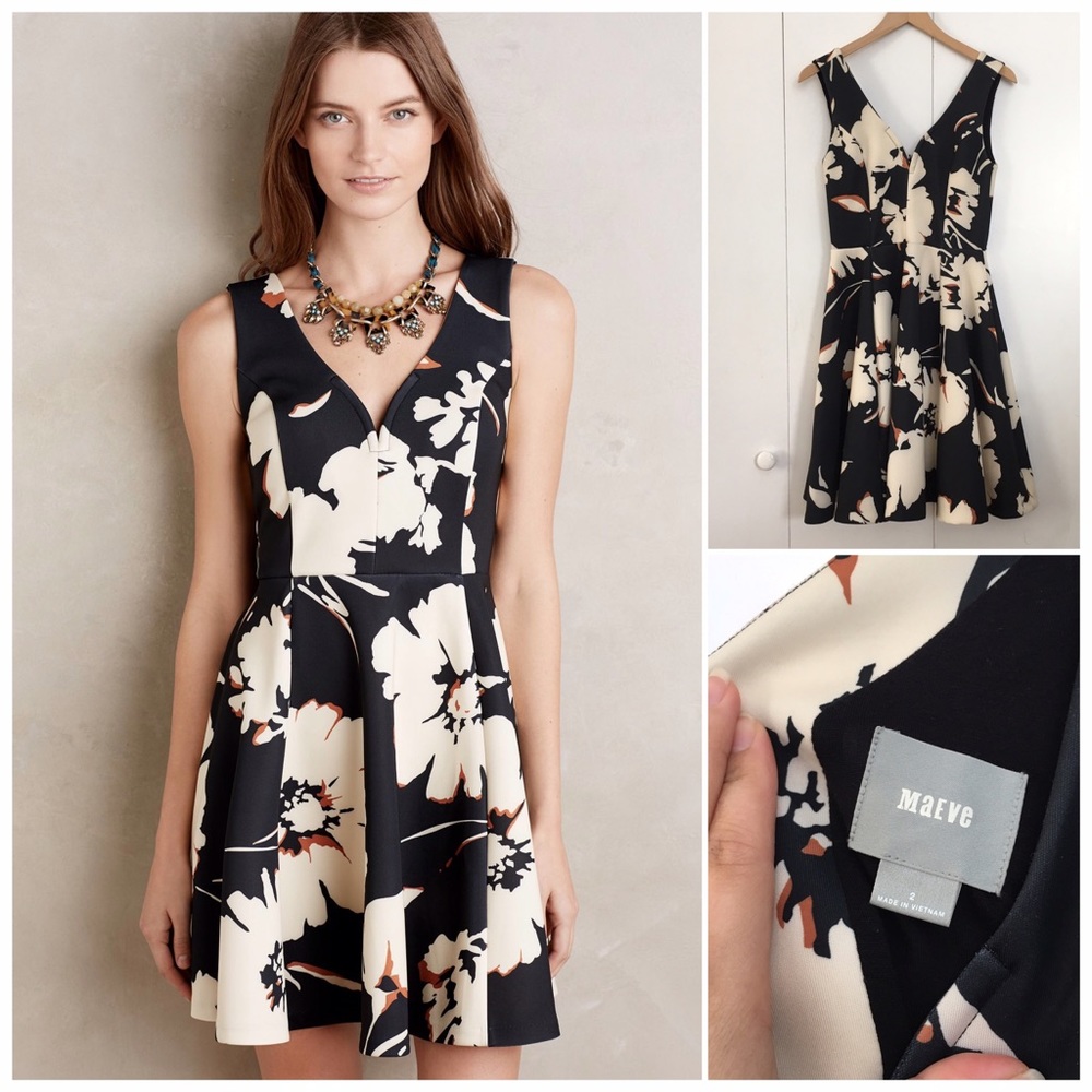Anthropologie Maeve Floral Scuba Fit & Flare Dress