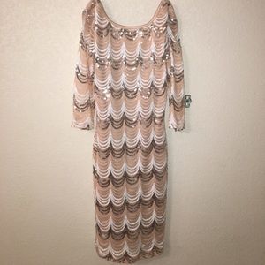 Sequined scalloped print bodycon dress