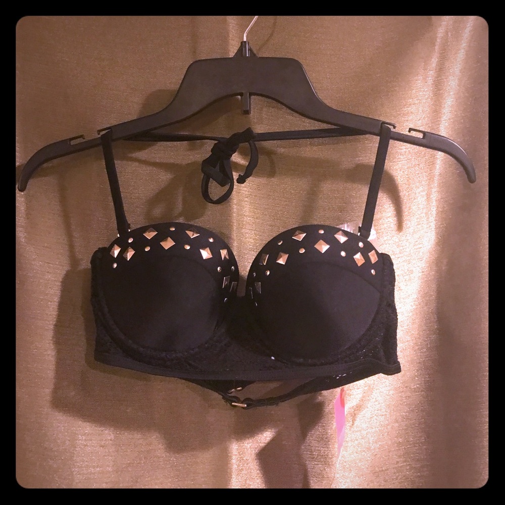 Black bikini top with gold gems