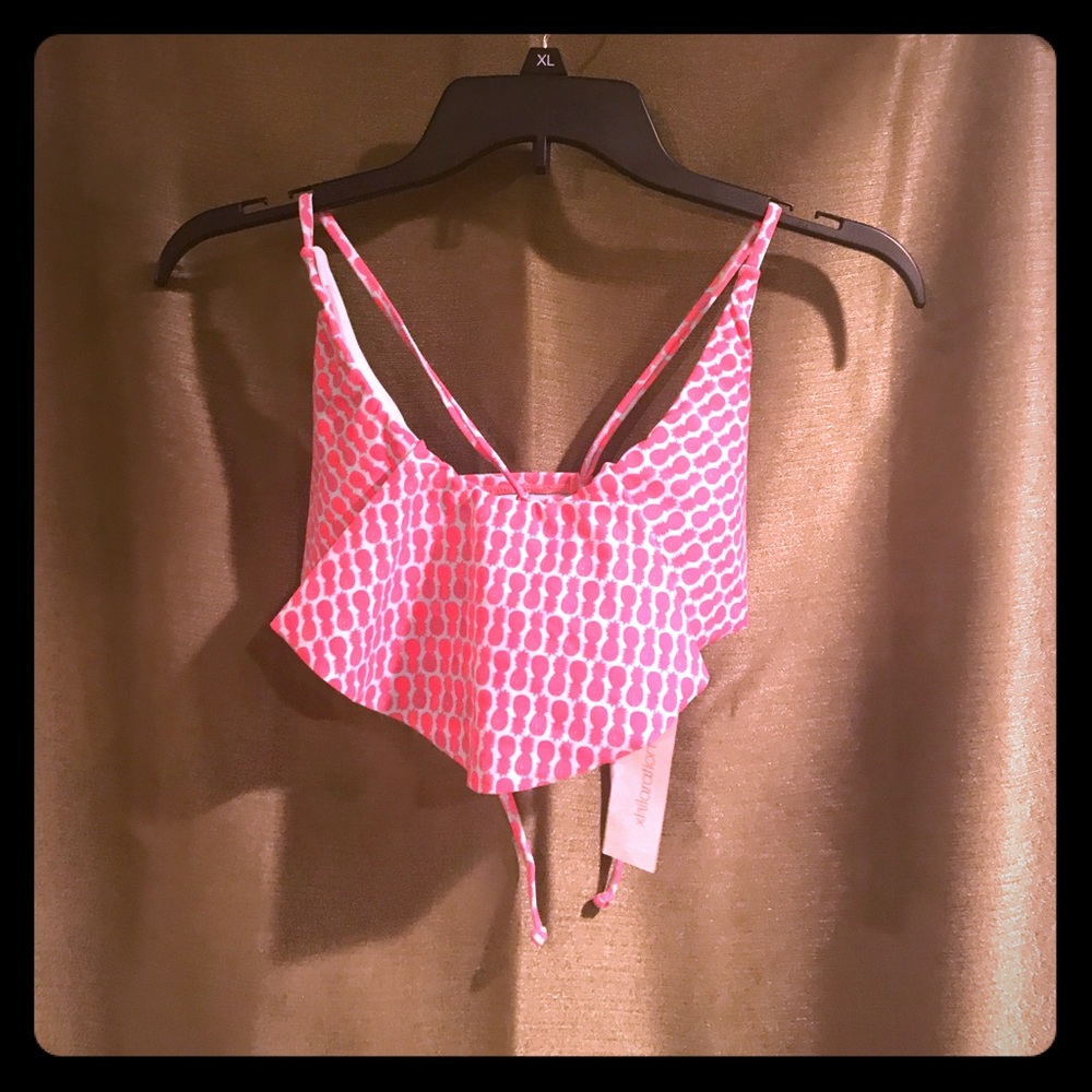 Pink and blue bikini top with pineapple pattern