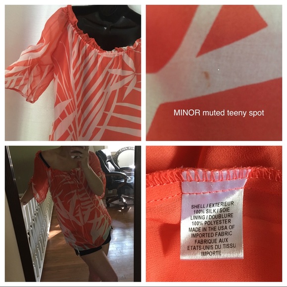 MILLY Silk Coral Tropical Off Shoulder Top - Picture 4 of 8