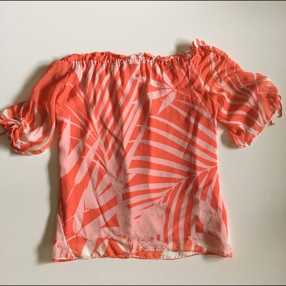 MILLY Silk Coral Tropical Off Shoulder Top - Picture 6 of 8