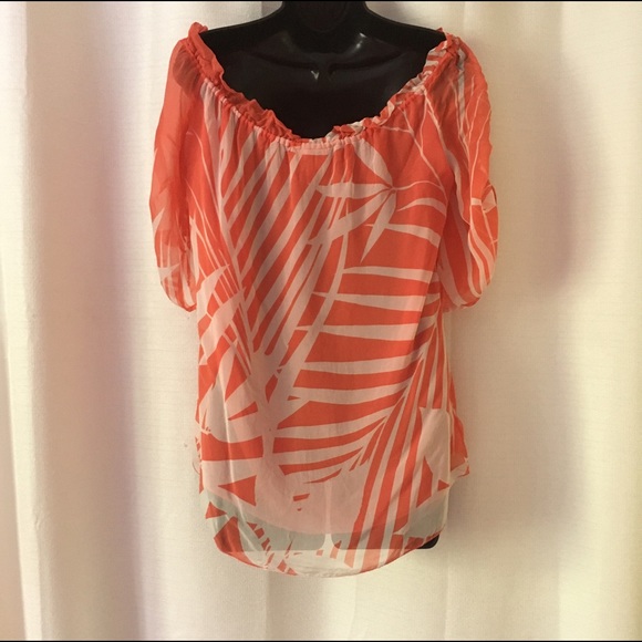 MILLY Silk Coral Tropical Off Shoulder Top - Picture 8 of 8