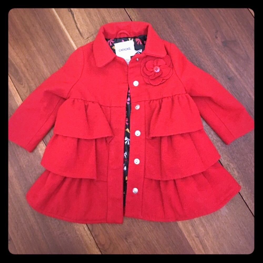 Cherokee Red Tier Ruffle Trench Pea Coat 3T