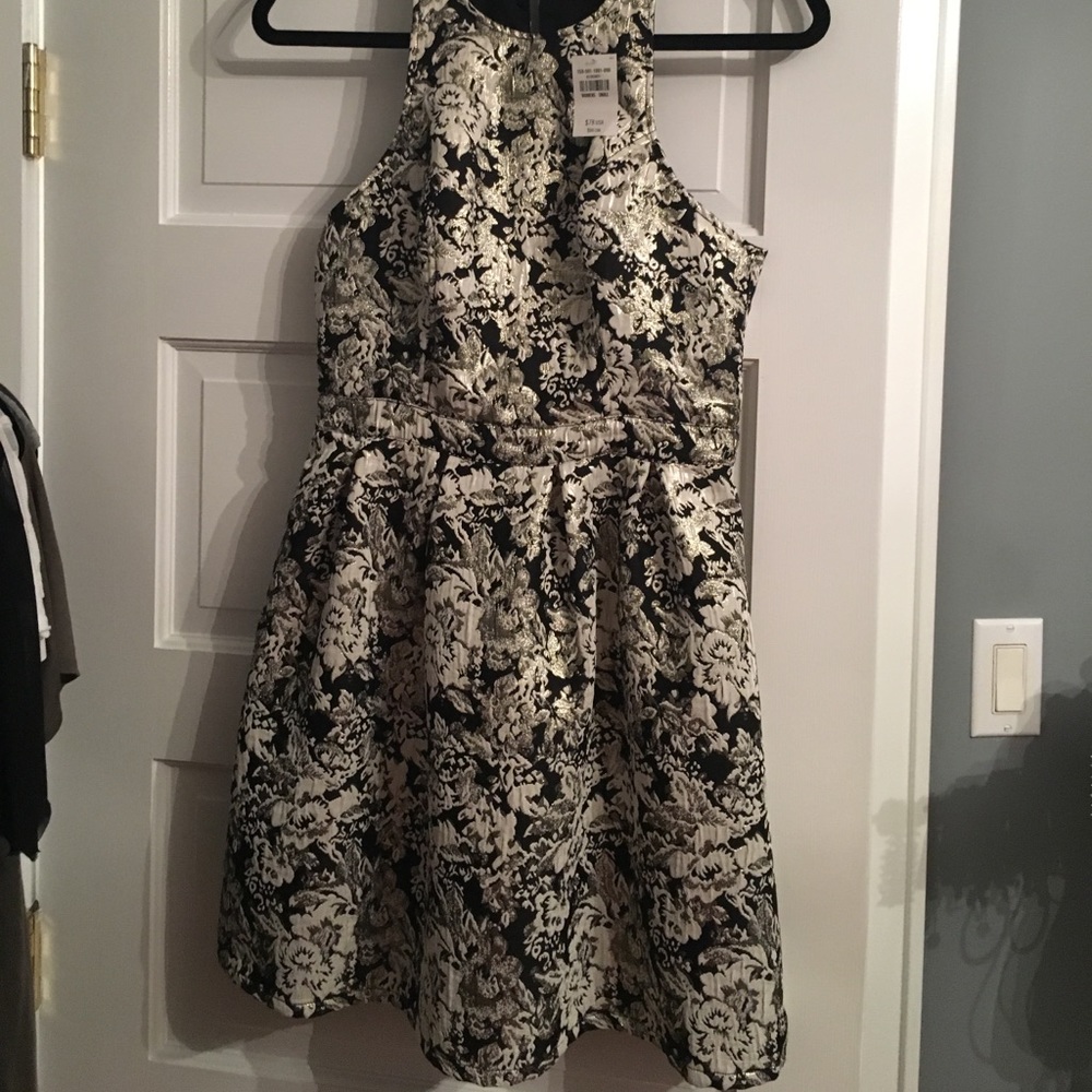 NEW! Black, White & Gold Foil Skater Dress