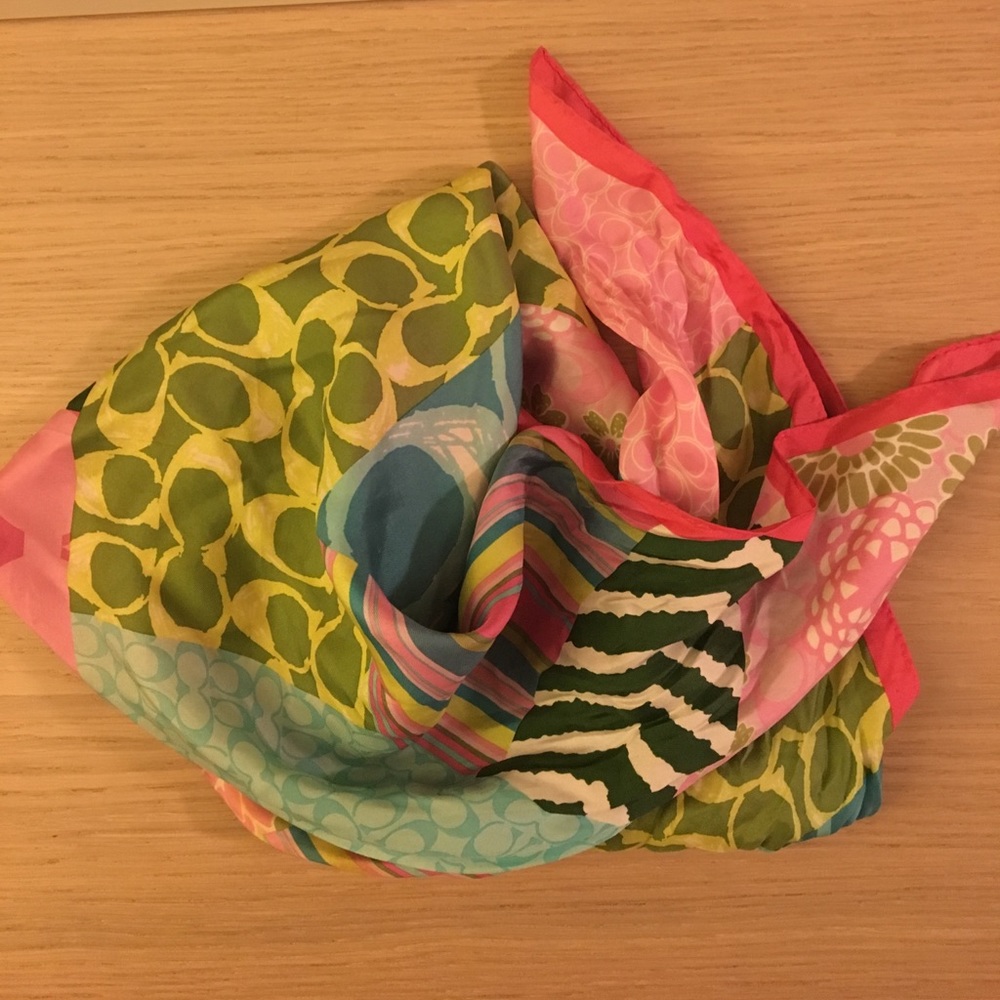 COACH 100% Silk Multi-Color Scarf (Large)