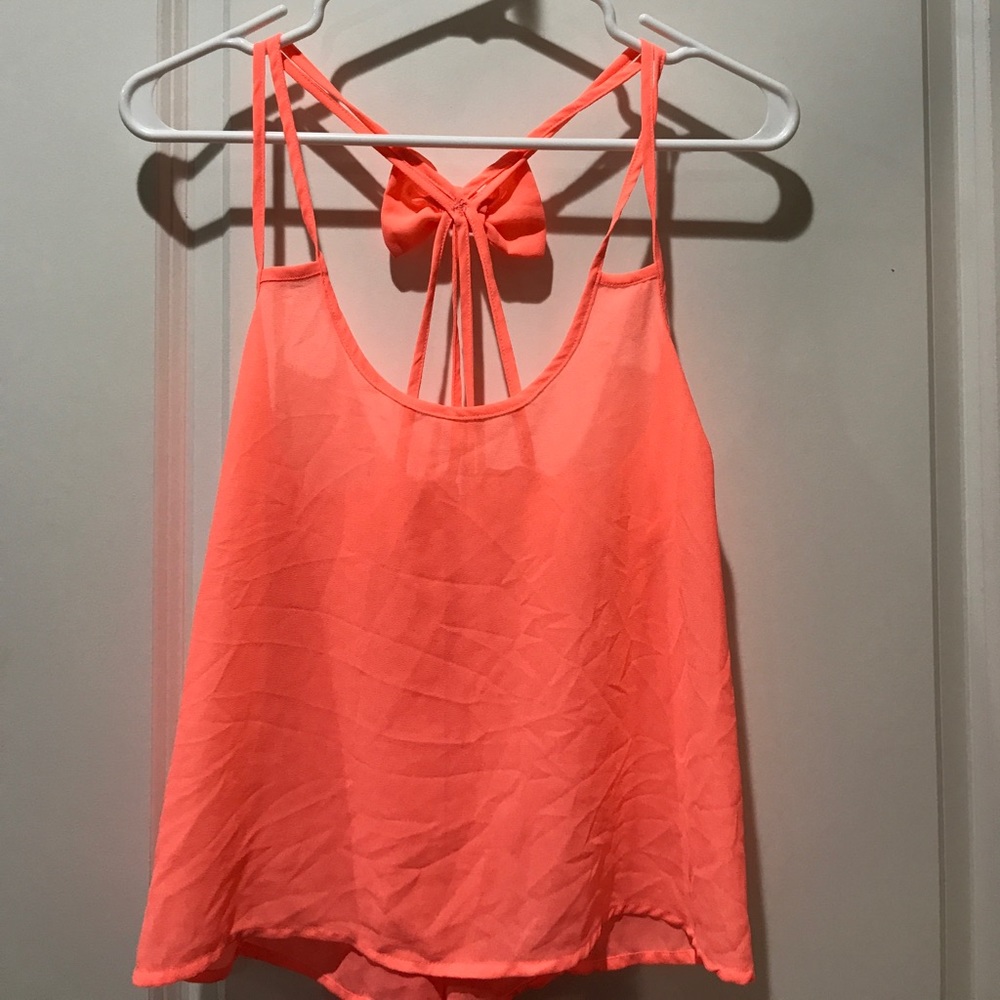 NEON ORANGE TOP WITH BOW DETAIL ON BACK!