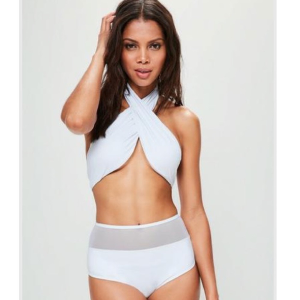 Missguided White Wrap Around High Waisted Swimsuit