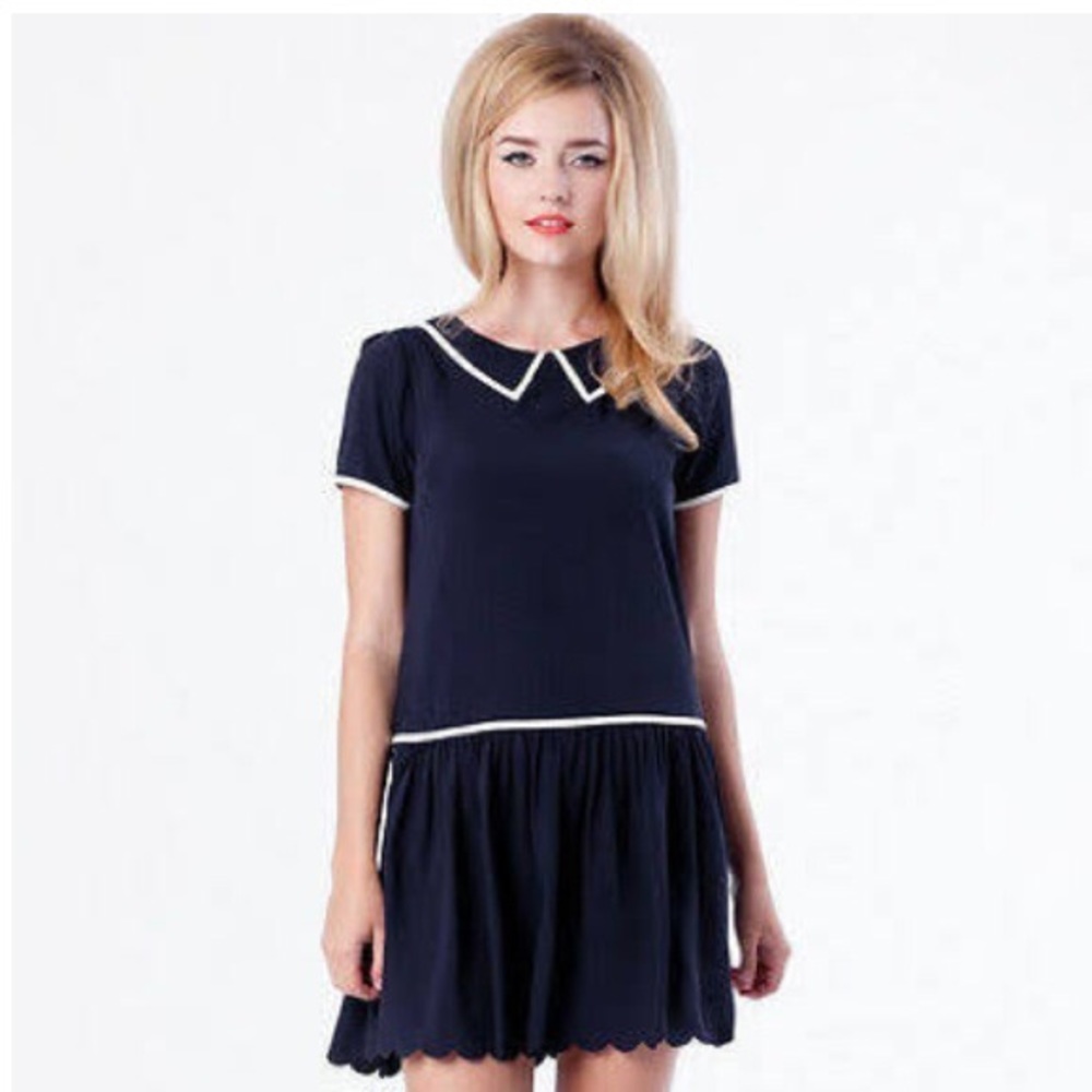 Dear Creatures navy blue mod drop waist dress
