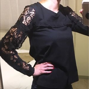 XS Banana Republic Black Lace-Sleeve Top.