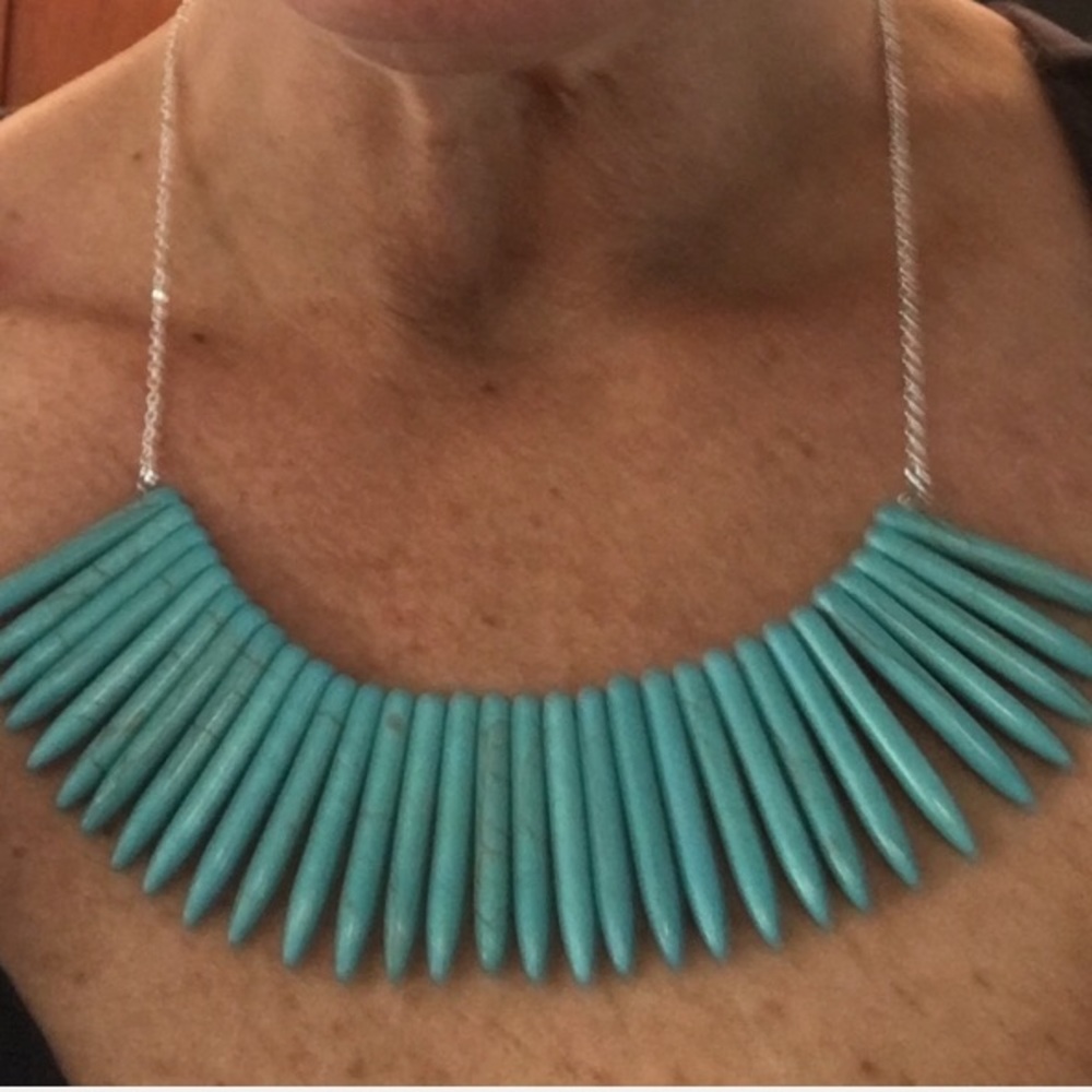 Stunning turquoise spray necklace on silver chain