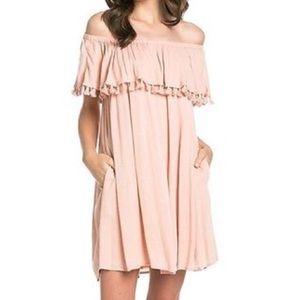 Pom Pom Off the Shoulder Dress
