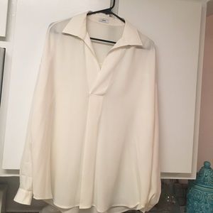 Oversized V-Neck Relaxed Collar Pullover Blouse