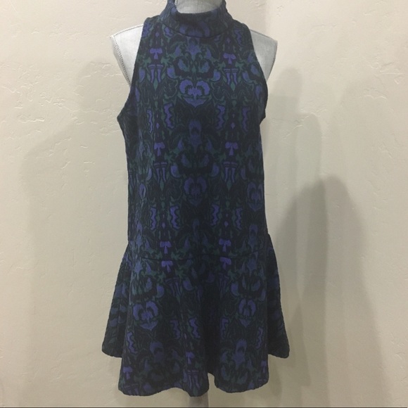 Free People Amelia Dress | Blue Combo | Knit Turtleneck Mini | Size M NWOT - Picture 3 of 7