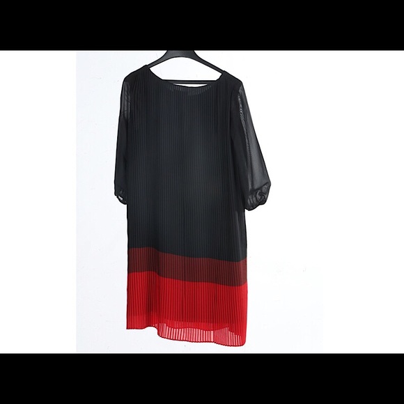 NWT COLDWATER CREEK red/black Crystal Pleats Dress - Picture 2 of 8