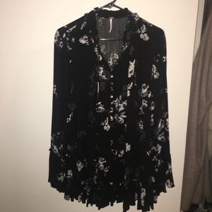 Black with white floral print bohemian dress