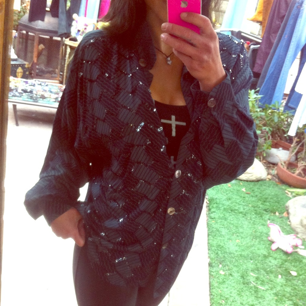 Sequined Vintage Button Down - image 1