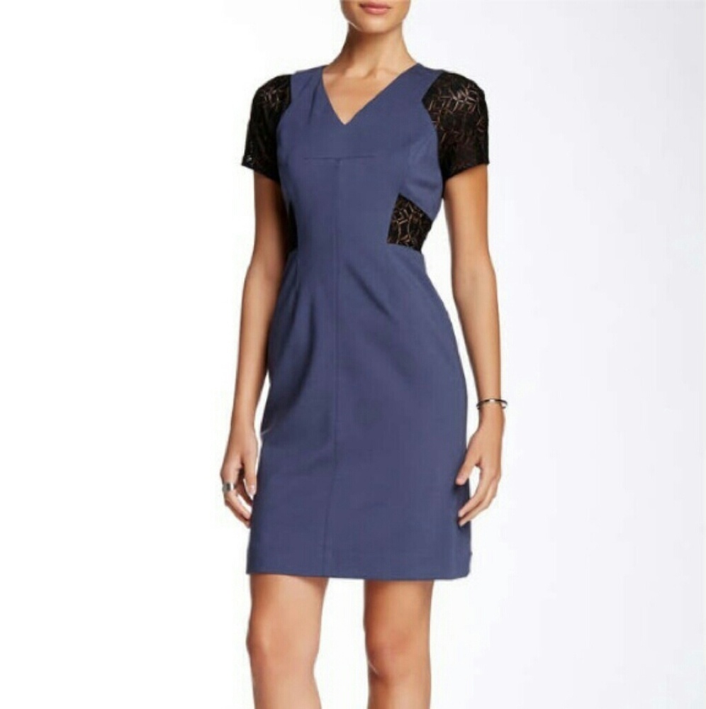 Rebecca Taylor Lace & Ponte Dress in Blue NWT
