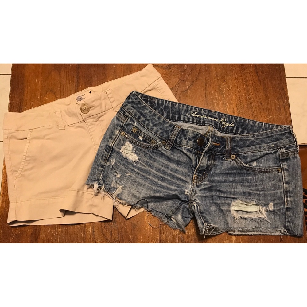 American eagle shorts, khaki & distressed denim