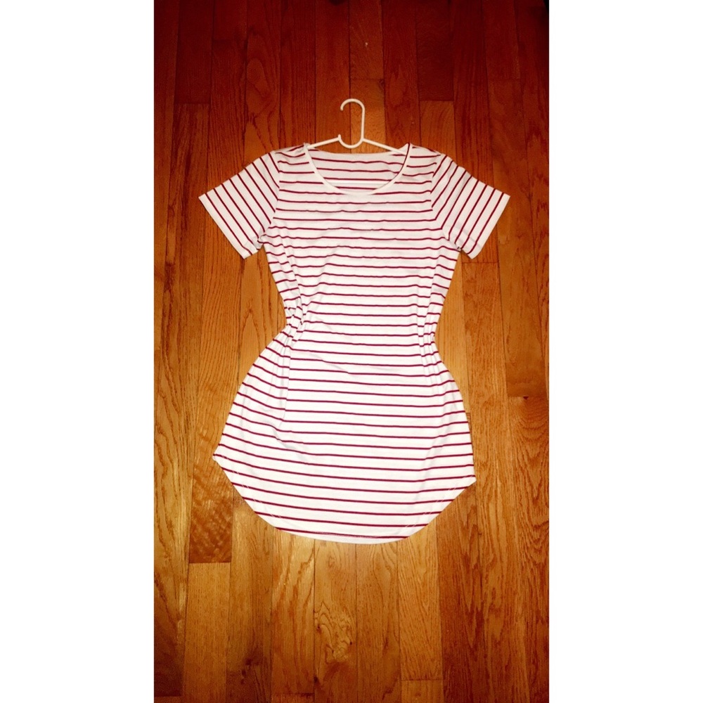 Red and White Striped T-Shirt Dress