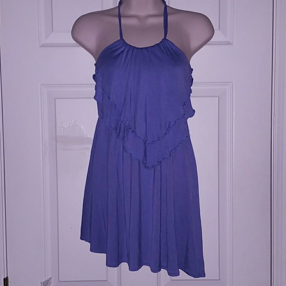 CUTE PURPLE LAYERED ASYMMETRIC HEM HALTER TOP EUC!