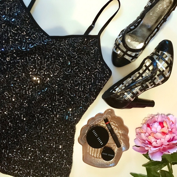 Illuminate Your Look The Perfect Black Sequined Tank Top Black Sequin - Sequence - Picture 1 of 6
