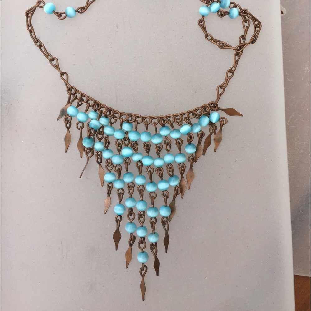 Copper Wire w/ Blue Glass Beads Handmade