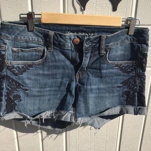 American eagle crochet detail jean shorts
