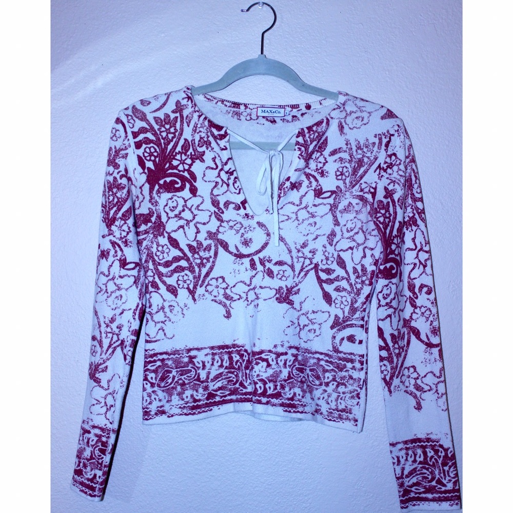 Cream & Red Floral Tie Up Top