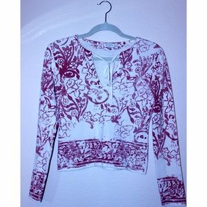 Cream & Red Floral Tie Up Top