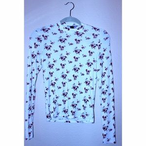 Mock Neck White Floral Shirt