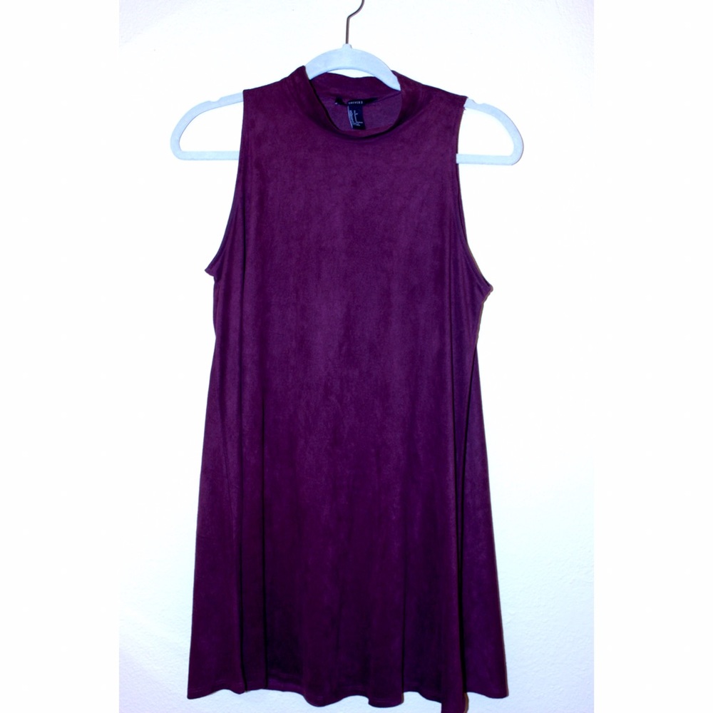 Wine Suede Mock Neck Dress