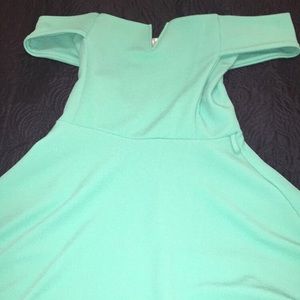 An Aqua Off the shoulder fit and flare dress