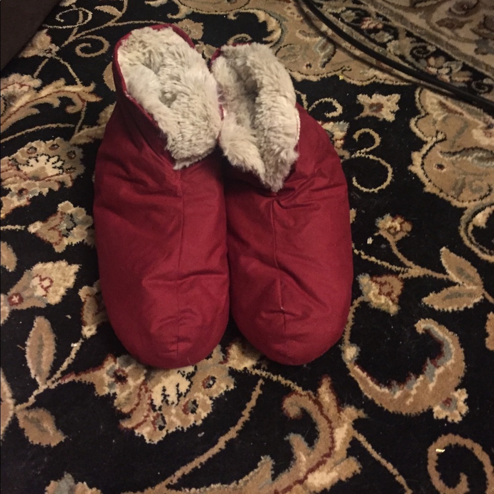 Restoration Hardware luxury slippers red fur lined