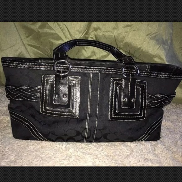 COACH LARGE SOHO BLACK SIGNATURE C BRAIDED SATCHEL - Picture 2 of 8