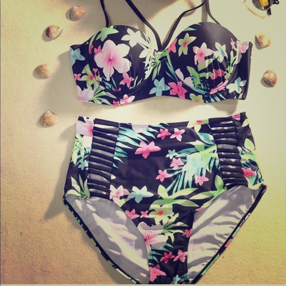 Floral two piece plus size bathing suit