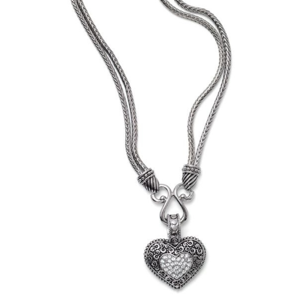 Lia Sophia silver tone crystal heart necklace