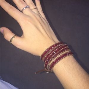 Chan luu brown leather, red crystal wrap bracelet
