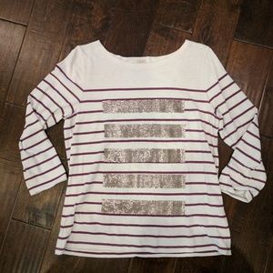 JCREW 3/4 sleeve stripped top with sequence