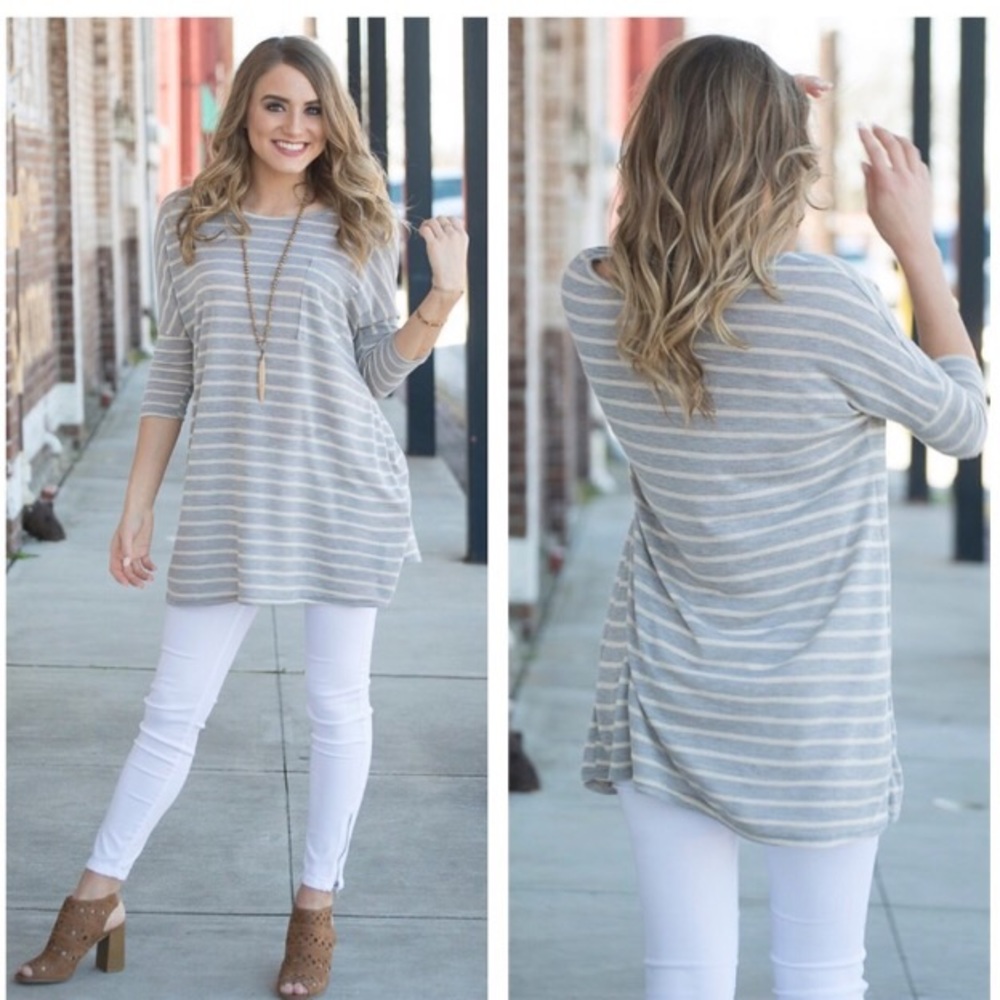 Last One😬Grey Striped Tunic, Medium