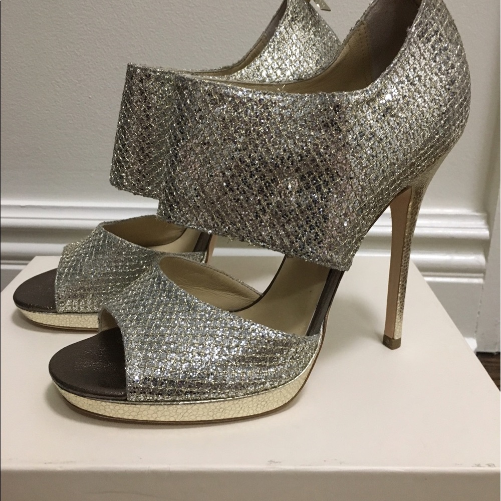 New Jimmy Choo Private Champagne Glitter Sandals - Picture 1 of 5