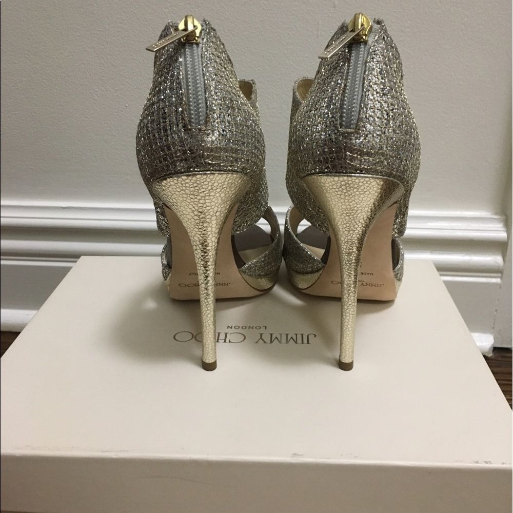 New Jimmy Choo Private Champagne Glitter Sandals - Picture 2 of 5