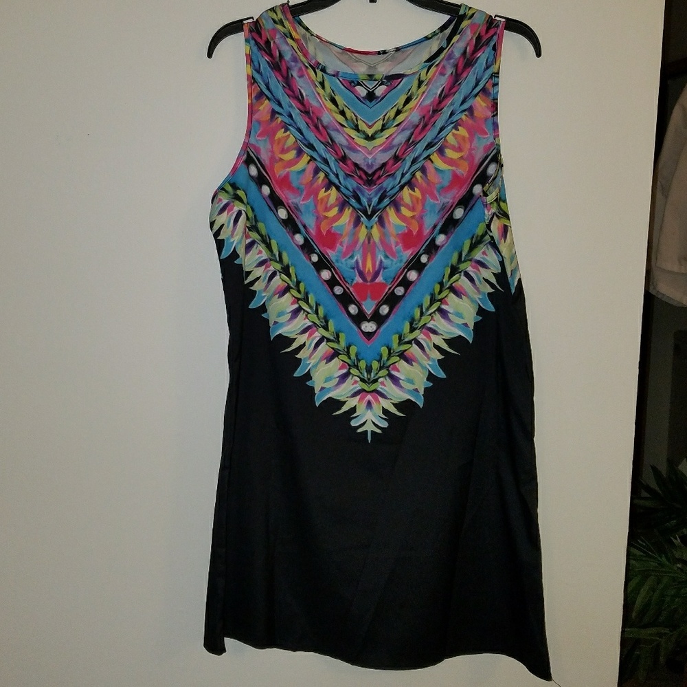 Pink & Black Vibrant mini dress or swim cover up