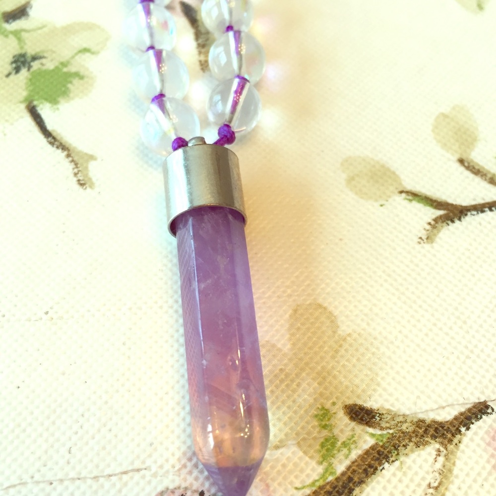 Purple amethyst pendant crystal beaded necklace