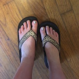 Yellow box flip flops