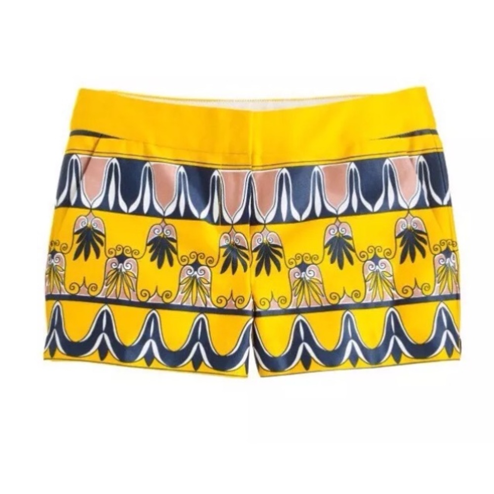 J Crew yellow scroll print 3" Shorts size 6 As New - Picture 1 of 6