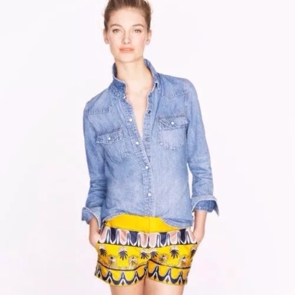 J Crew yellow scroll print 3" Shorts size 6 As New - Picture 2 of 6