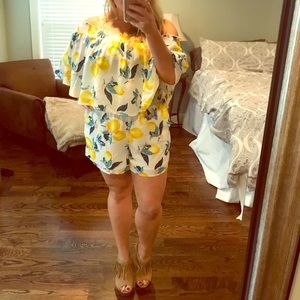 Cute lemon off the shoulder romper! New with tags!