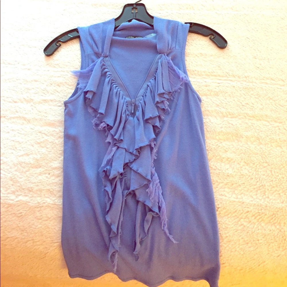 Cornflower blue v-neck ruffled shirt small 2-4