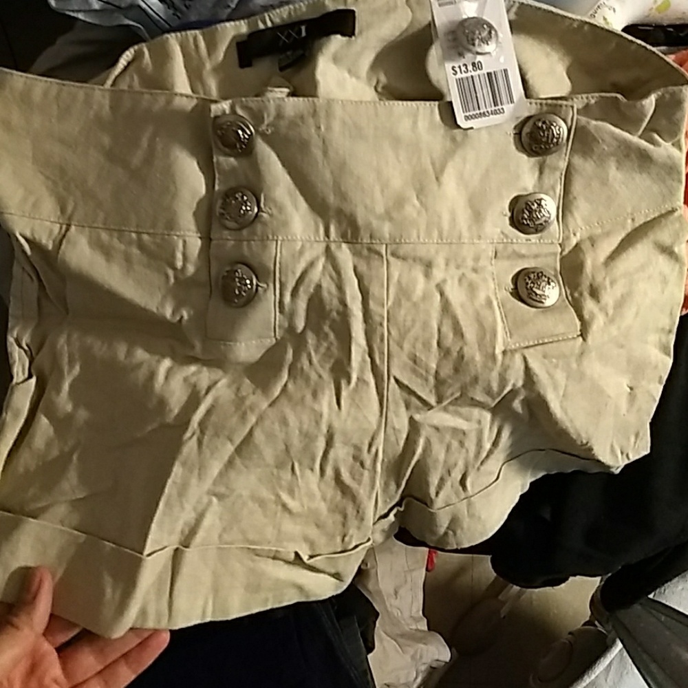 High waist linen khaki shorts